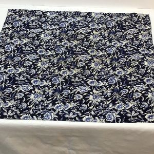 Vintage white floral on navy blue 100% silk scarf, made in Korea